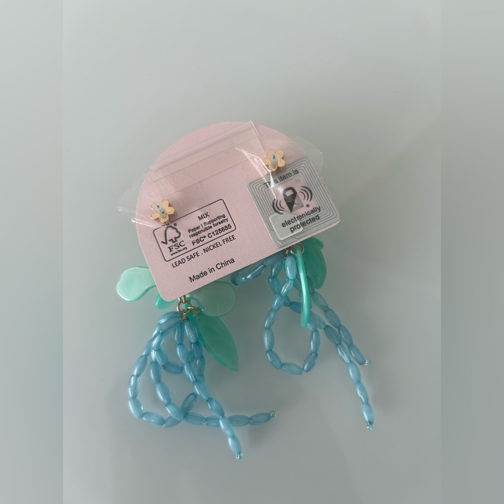 Piper K blue Turquoise Flower beaded Earrings - Picture 4 of 4